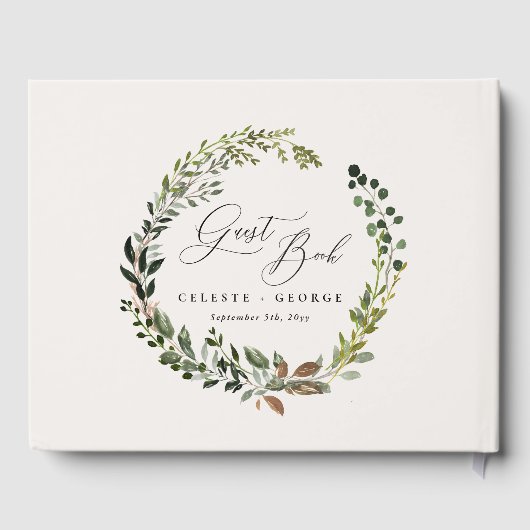Botanischer Kranz elegante moderne rustikale Dekor Gästebuch (Rückseite)