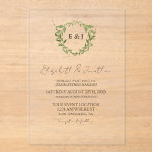 Botanischer Kranz Erdtöne Hochzeit Acryleinladungen (Vorderseite)