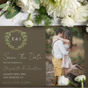 Botanischer Kranz Erdtöne Hochzeit Save The Date