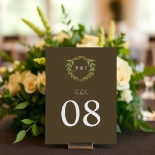 Botanischer Kranz Erdtöne Hochzeit Tischnummer