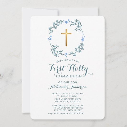 Botanischer Kranz Erste Heilige Kommune Einladung (Vorderseite)