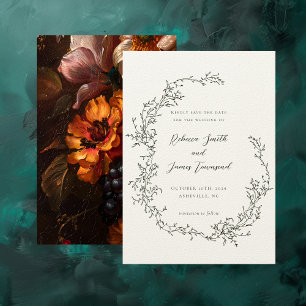 Botanischer Kranz, feine Kunstmalerei, Herbsthochz Save The Date