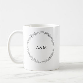 Botanischer Kranz Feine Linien Kunst Hochzeitspaar Kaffeetasse