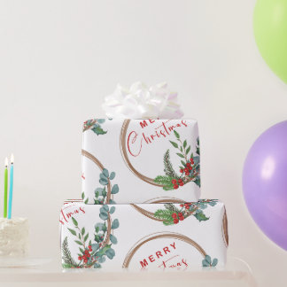 Botanischer Kranz Frohe Weihnachten Geschenkpapier