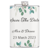 Botanischer Kranz-Grünplatz Save the Date Flachmann (Vorderseite)