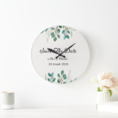 Botanischer Kranz-Grünplatz Save the Date Große Wanduhr (Zuhause)