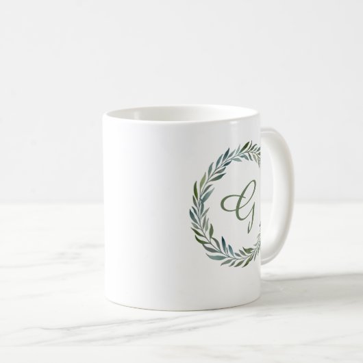 Botanischer Kranz in elegantem Monogramm Kaffeetasse (VorderseiteRechts)