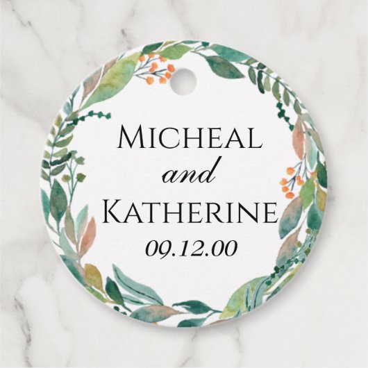 Botanischer Kranz mit eigener Wasserfarbe Geschenkanhänger (Vorderseite)