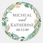 Botanischer Kranz mit eigener Wasserfarbe Runder Aufkleber (Vorderseite)