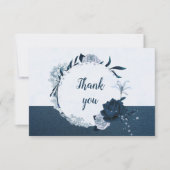 Botanischer Kranz mit eleganten marineblauen und s Dankeskarte (Vorderseite)