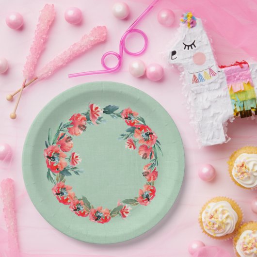 Botanischer Kranz mit Rot und Grün Pappteller (Party)