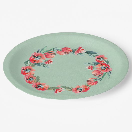 Botanischer Kranz mit Rot und Grün Pappteller (Schrägansicht)