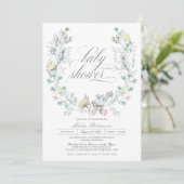 Botanischer Kranz | Neutral des Geschlechts | Baby Einladung (Stehend Vorderseite)