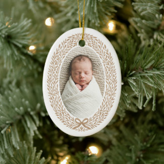 Botanischer Kranz Schleife Baby Weihnachten Foto Keramik Ornament