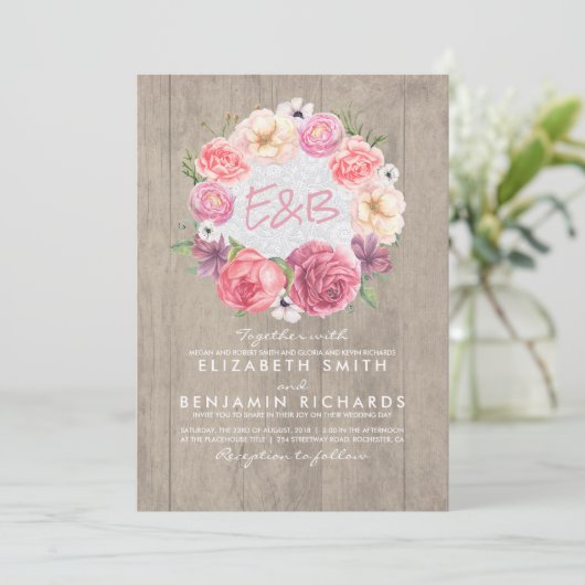 Botanischer Kranz Wasserfarbe Rustikale Hochzeit Einladung (Stehend Vorderseite)