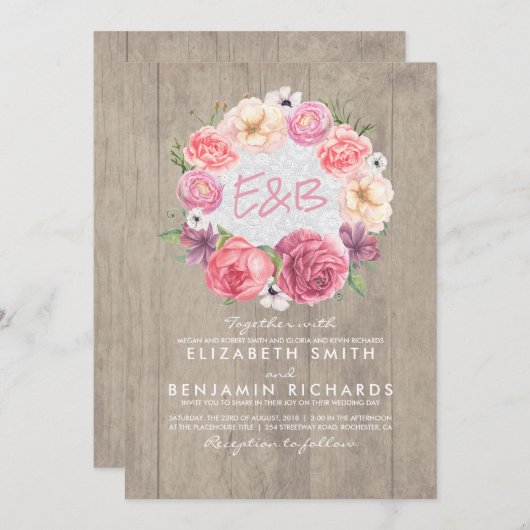 Botanischer Kranz Wasserfarbe Rustikale Hochzeit Einladung (Vorne/Hinten)