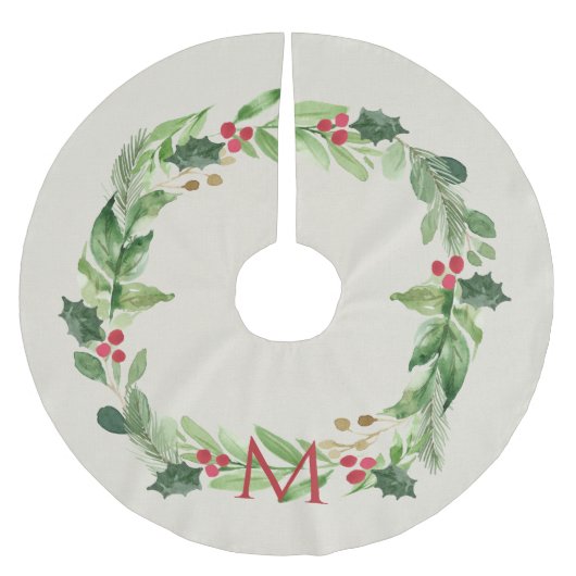 Botanischer Kraut mit Monogramm Polyester Weihnachtsbaumdecke (Vorderseite)