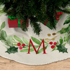 Botanischer Kraut mit Monogramm Polyester Weihnachtsbaumdecke