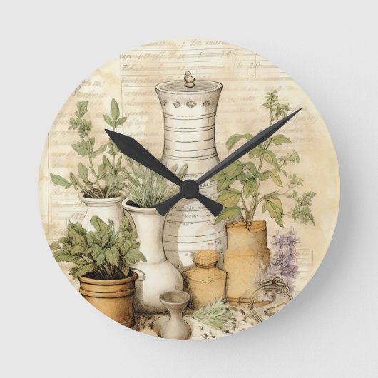 Botanischer Kräutergarten Runde Wanduhr (Vorderseite)