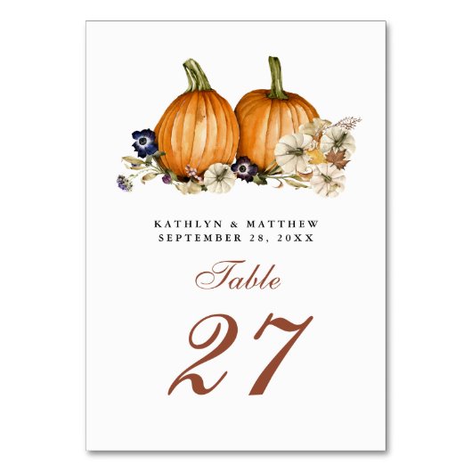 Botanischer Kürbis Rustikale Hochzeit im Herbst He Tischnummer (Rückseite)