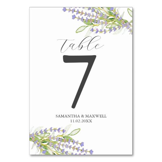 Botanischer Lavendel Hochzeitstag Tischnummer (Vorderseite)