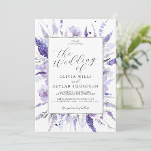 Botanischer Lavendel Lilac Silver Floral Wedding Einladung