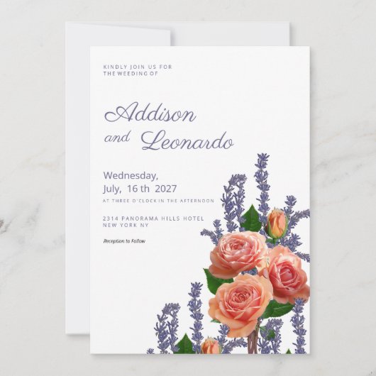 Botanischer Lavendel Pfirsichpfirsichfeier Blume H Einladung (Vorderseite)