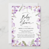 Botanischer Lavender Lilac Florals Baby Dusche Einladung (Vorderseite)
