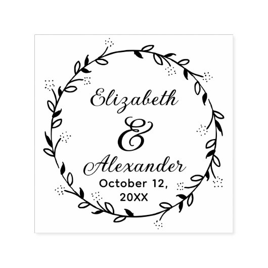 Botanischer Leaf-Kranz #14 Couple-Namen Datumsanze Permastempel (Design)