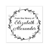 Botanischer Leaf Wreath #14 Round Library Book Nam Permastempel (Design)
