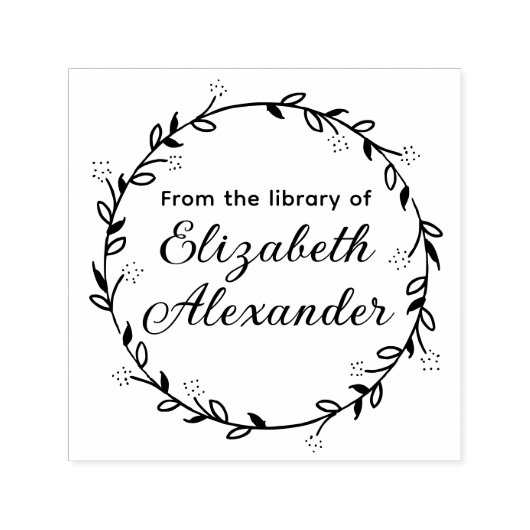 Botanischer Leaf Wreath #14 Round Library Book Nam Permastempel (Design)