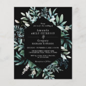 Botanischer Leafy-Hochzeitschwarz-Einladung (Vorderseite)