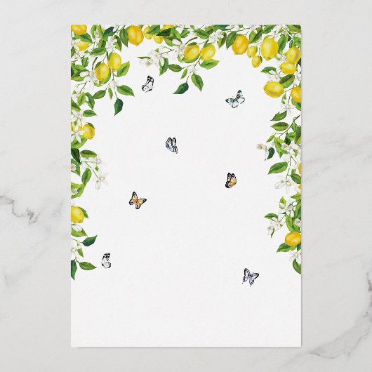 Botanischer Lemon Wedding Gold Folieneinladung (Rückseite)