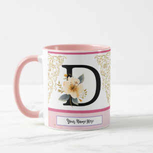 Botanischer Letter D Becher – Sanfte florale Initi Tasse