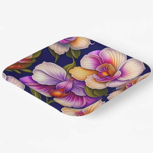 Botanischer Lila Orchideen Pappteller (Gewinkelt)