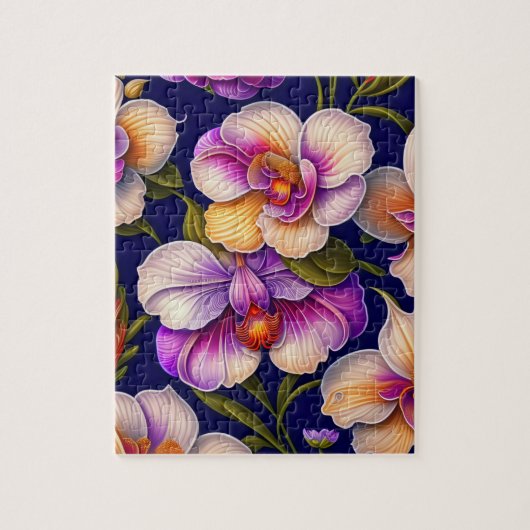Botanischer Lila Orchideen Puzzle (Vertikal)