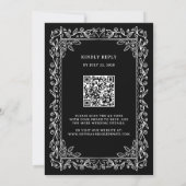 Botanischer Linienkunstrahmen | Schwarze QR-Code-H Einladung (Rückseite)