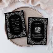 Botanischer Linienkunstrahmen | Schwarze QR-Code-H Einladung