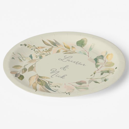 Botanischer Look! Hochzeit von Personalisierten Te Pappteller (Schrägansicht)