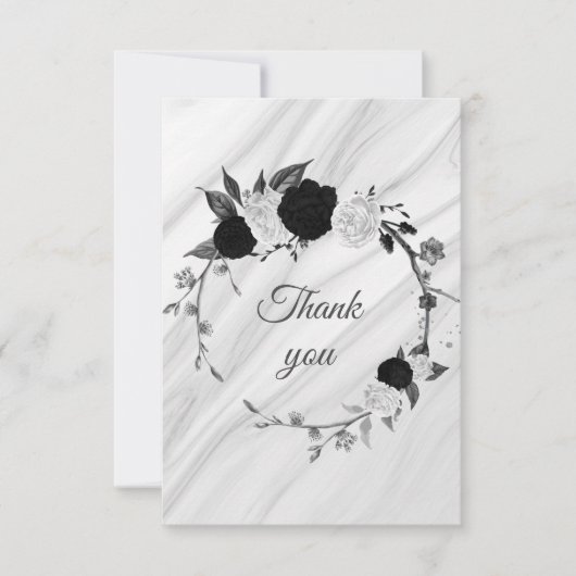 Botanischer Marmor aus schwarz-weiß Blume Dankeskarte (Vorderseite)