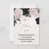 botanischer Marmor aus schwarzem und weichem Rosa Dankeskarte (Vorderseite)