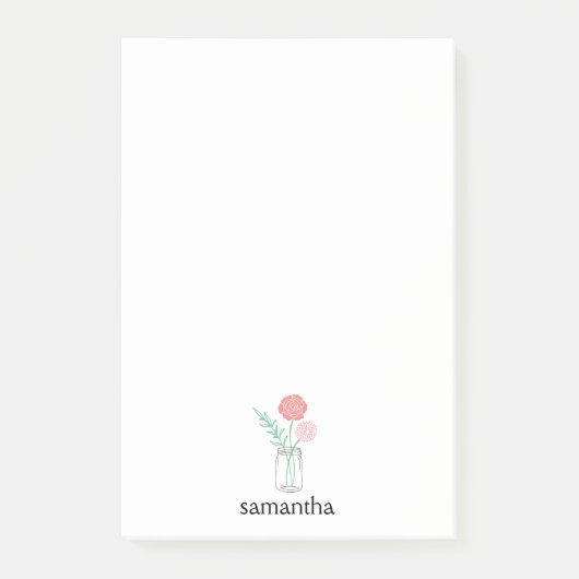Botanischer Mason Jar Blume Personalisiert Post-it Klebezettel (Vorderseite)