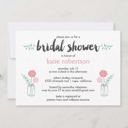 Botanischer Mason Jar Brautparty Einladung (Vorderseite)
