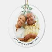Botanischer Mistletoe des Custom Couple's Foto Keramik Ornament (Links)