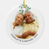 Botanischer Mistletoe des Custom Couple's Foto Keramik Ornament (Hinten)