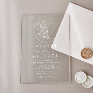 Botanischer Mondfisch und Sterne Hochzeit Acryleinladungen