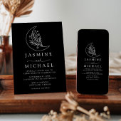 Botanischer Mondfisch und Sterne Hochzeit Einladung