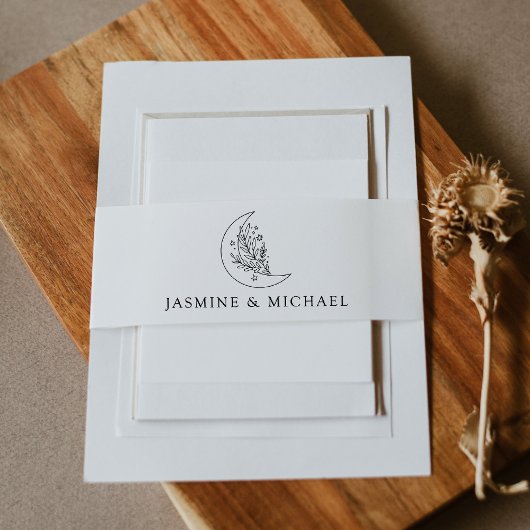 Botanischer Mondfisch und Sterne Hochzeit Einladungsbanderole