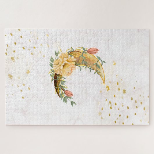 Botanischer Mondgraphie in Beige und Gelb Puzzle (Horizontal)