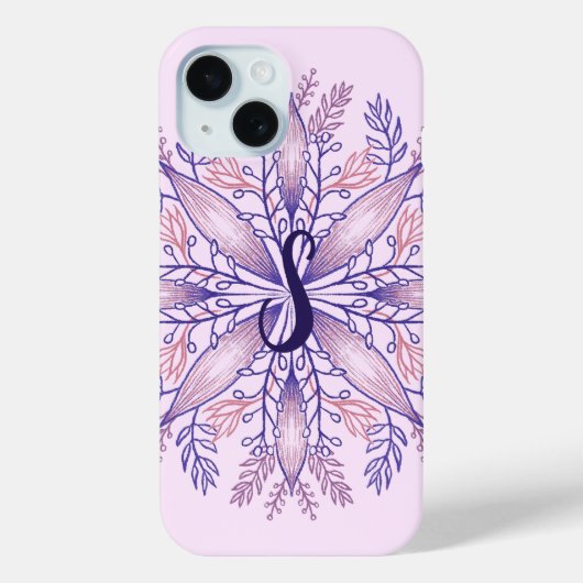 Botanischer Monogramm-Cogagecore boho blumenrosa Case-Mate iPhone Hülle (Rückseite)